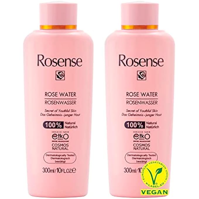 Rosense ROSE WATER 2 X 300 ML - MOISTURISING FACIAL TONER FOR FACIAL CLEANSING FACE CARE 100% NATURAL VEGAN - Image 1